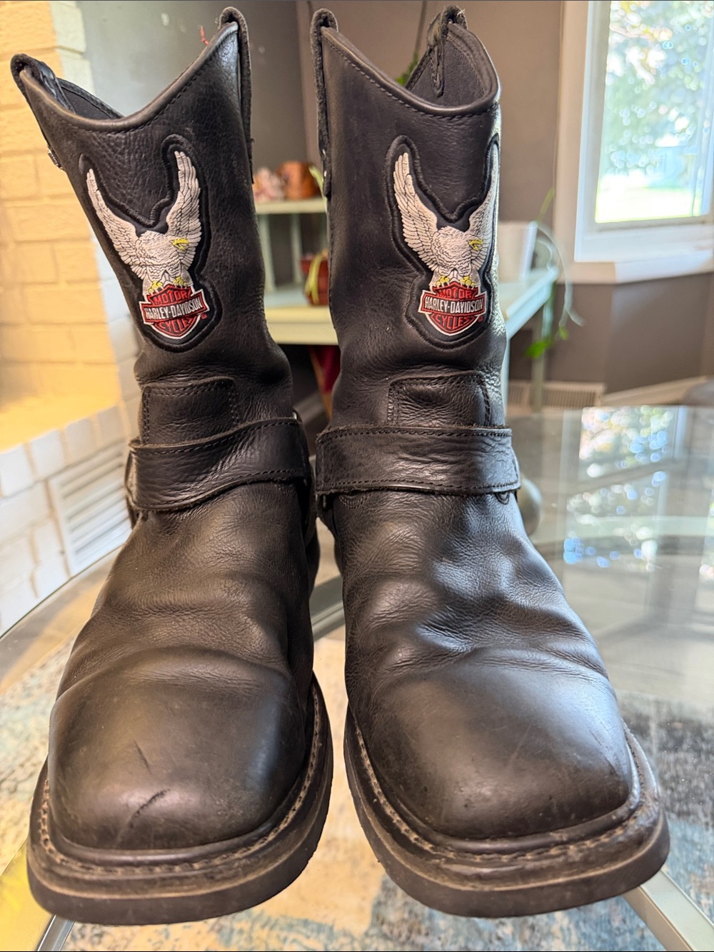 Harley-Davidson Ballard Black Leather Harness Boots Men’s 11.5M, eagle patch